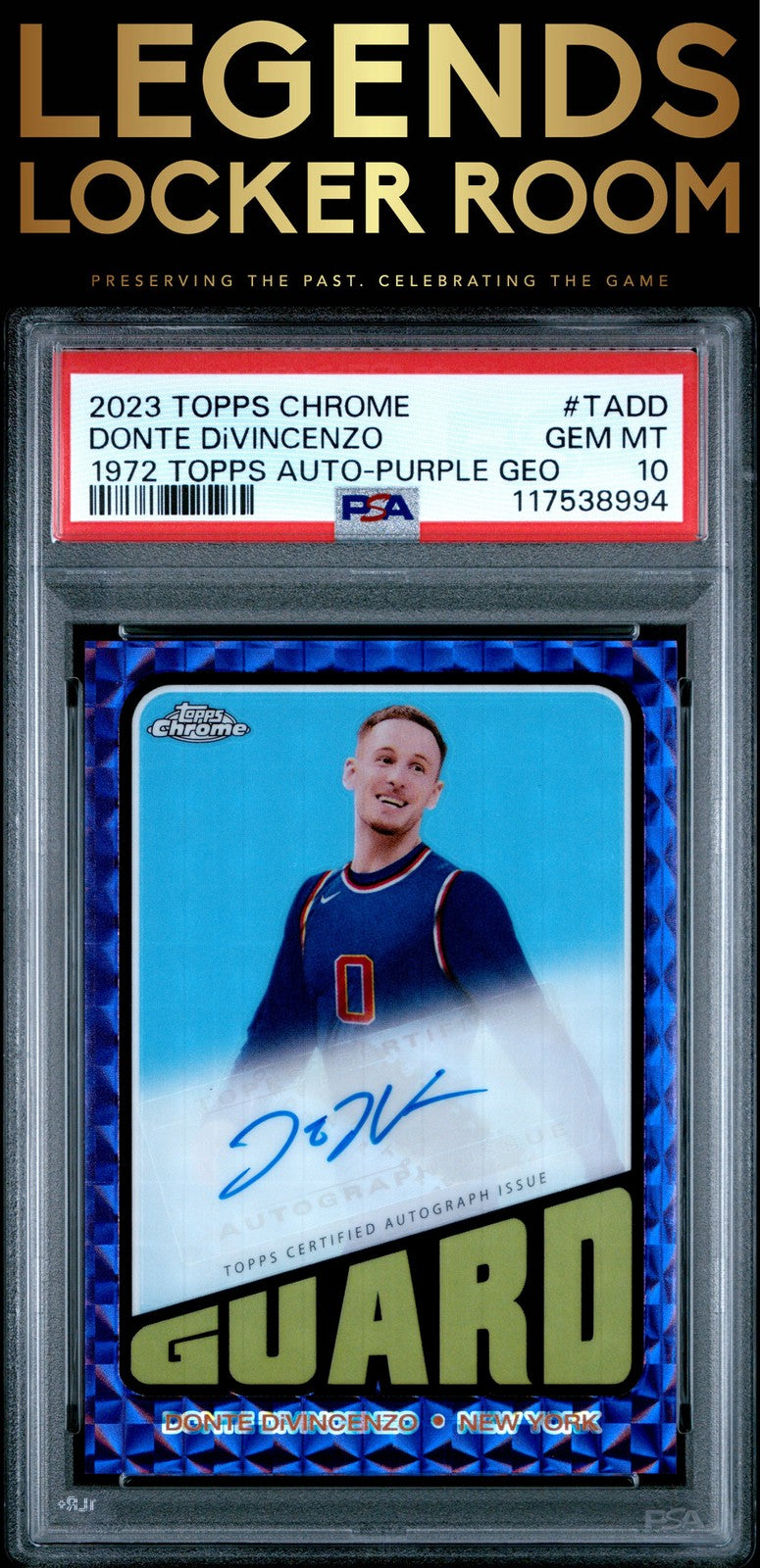 2023 Topps Chrome 1972 Topps Autographs Donte Divincenzo Purple Geo PSA 10