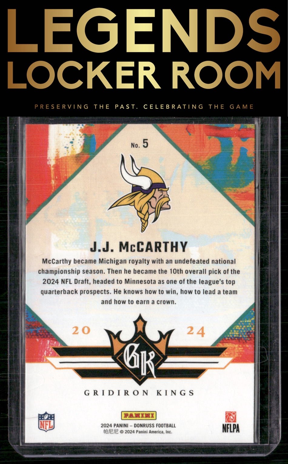 2024 Donruss #5 J.J. McCarthy Rookie Gridiron Kings