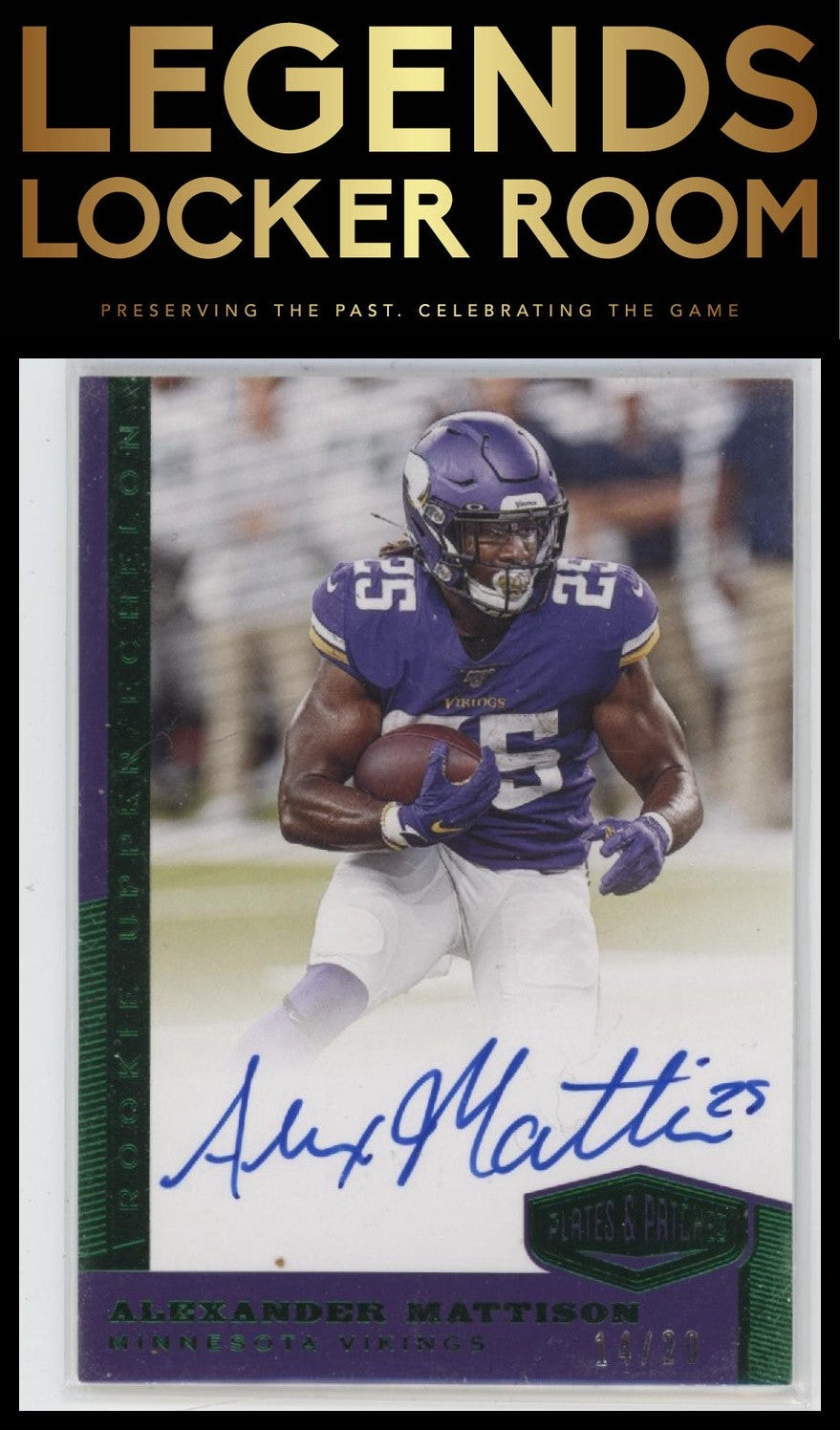 2019 Plates and Patches #UE-AMA Alexander Mattison Rookie Upper Echelon /20
