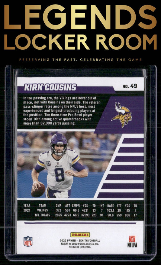 2022 Zenith #49 Kirk Cousins Red Zone