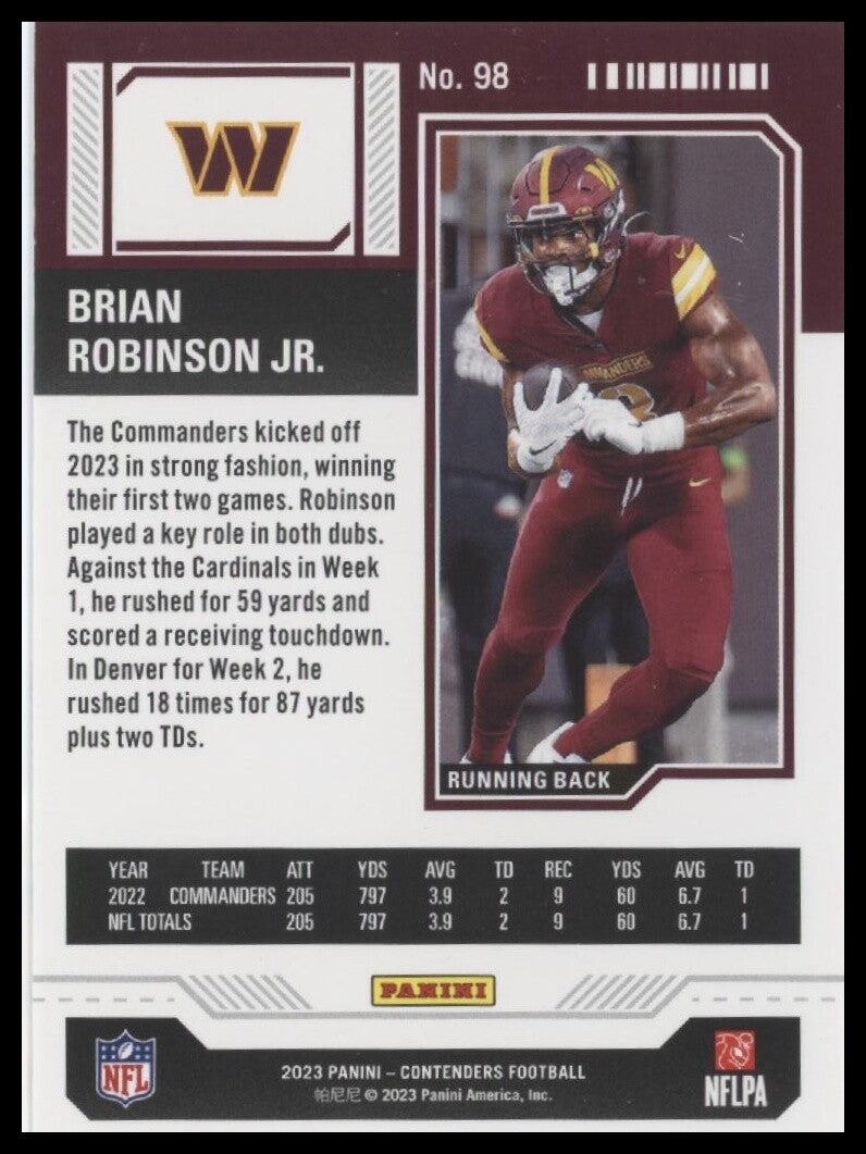 2023 Panini Contenders #98 Brian Robinson Jr.