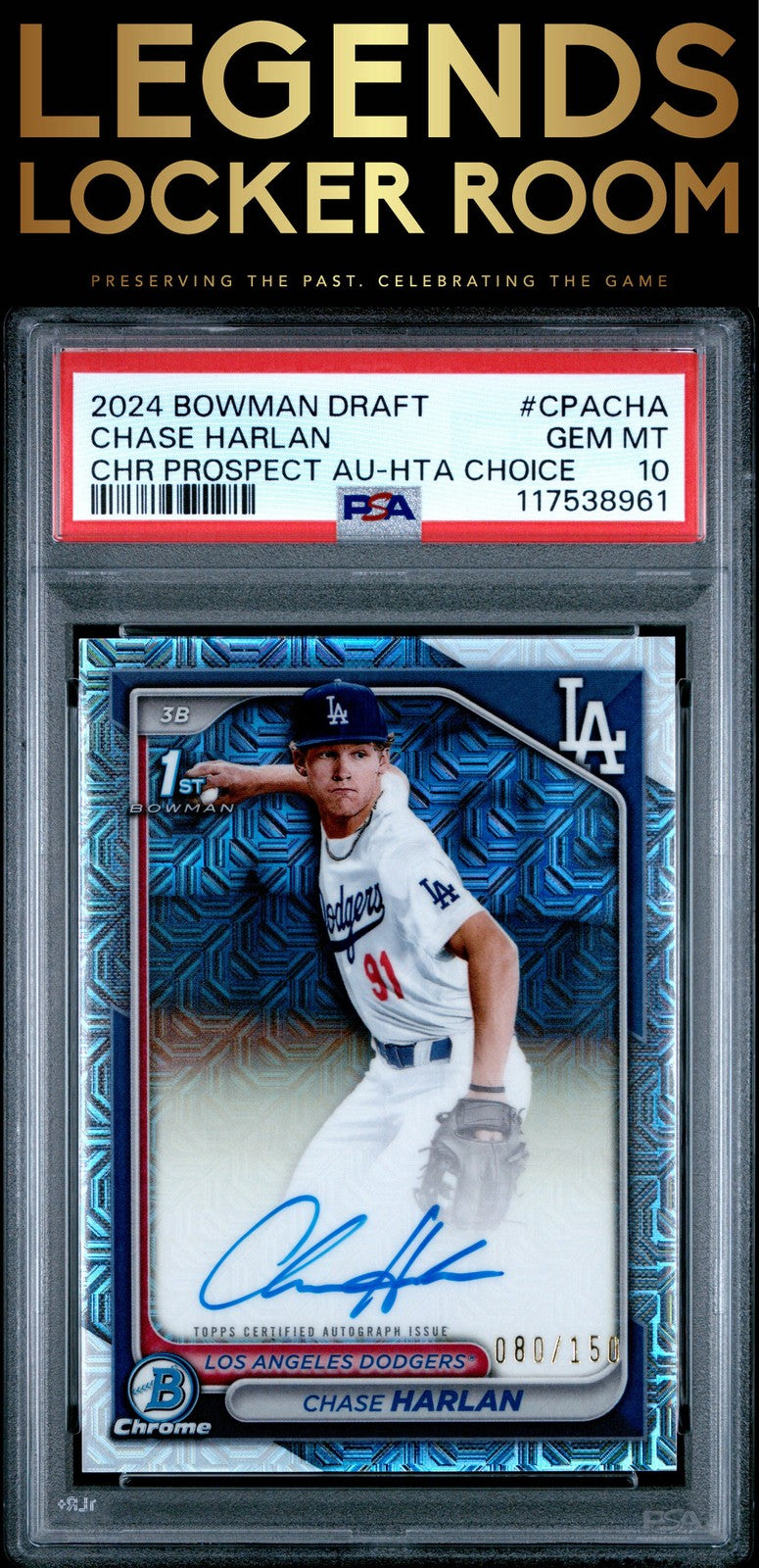 2024 Bowman Draft Chrome Prospect Auto Chase Harlan Hta Choice PSA 10