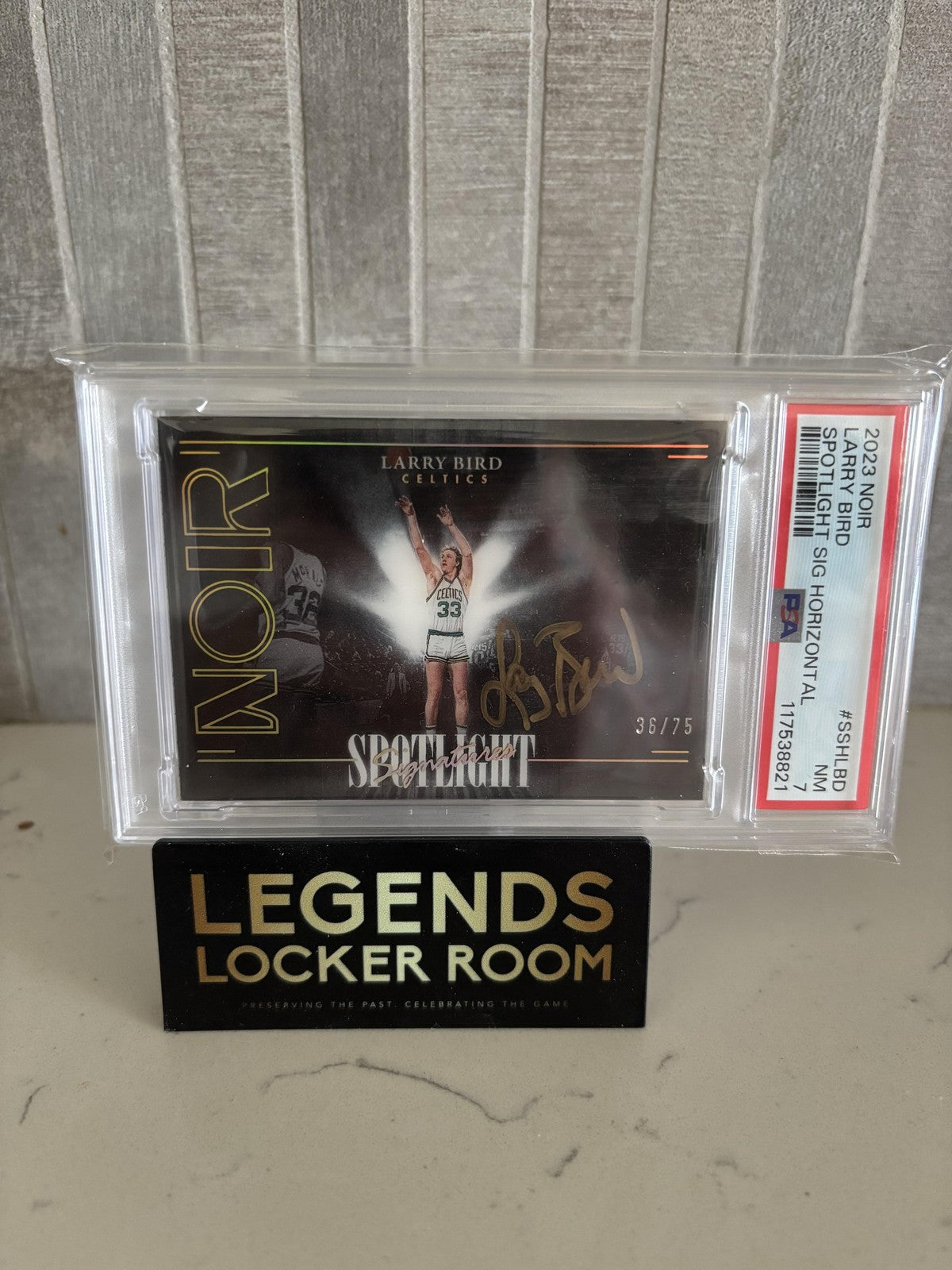 2023 Panini Noir Spotlight Signatures Horizontal #SSHLBD Larry Bird PSA 7