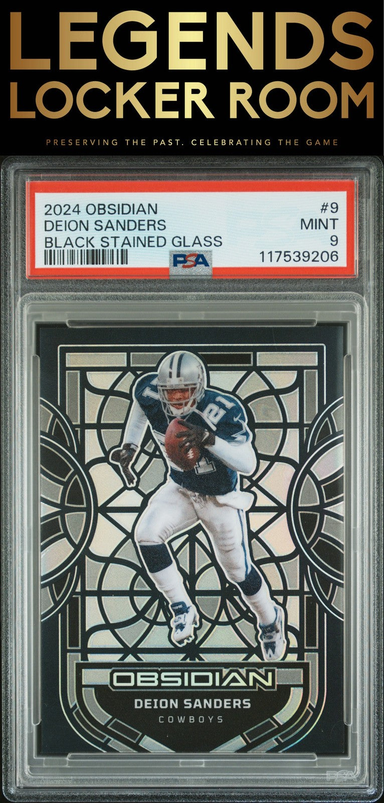 2024 Panini Obsidian Black Stained Glass #9 Deion Sanders PSA 9