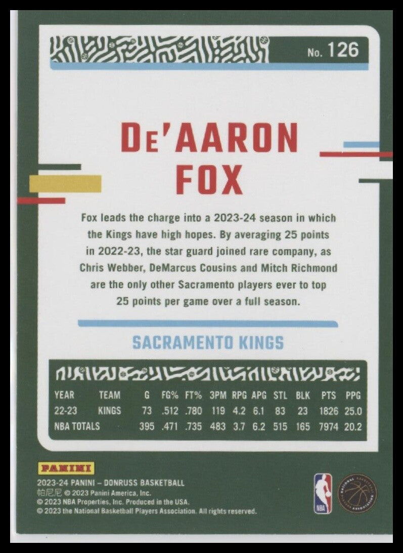 2023-24 Donruss #126 De'Aaron Fox