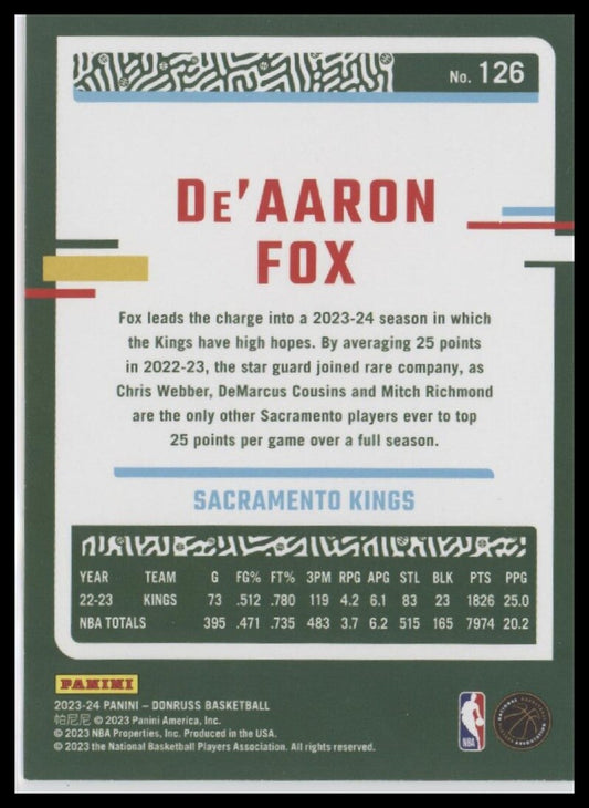 2023-24 Donruss #126 De'Aaron Fox