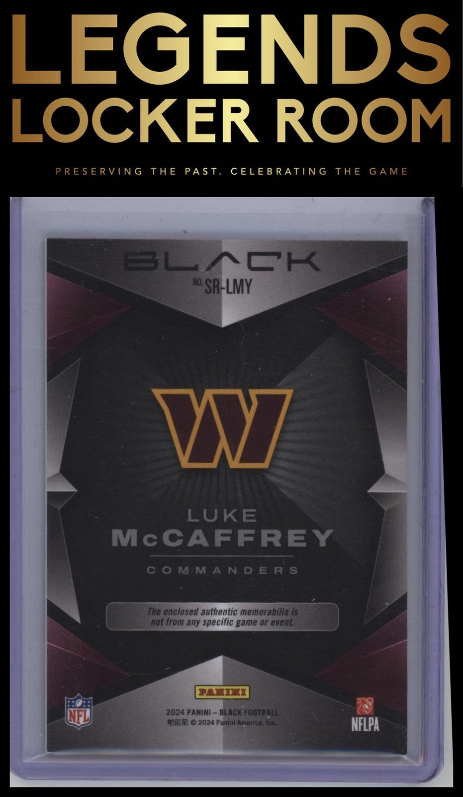 2024 Panini Black #SR-LMY Luke McCaffrey Sizeable Rookie Memorabilia #/150