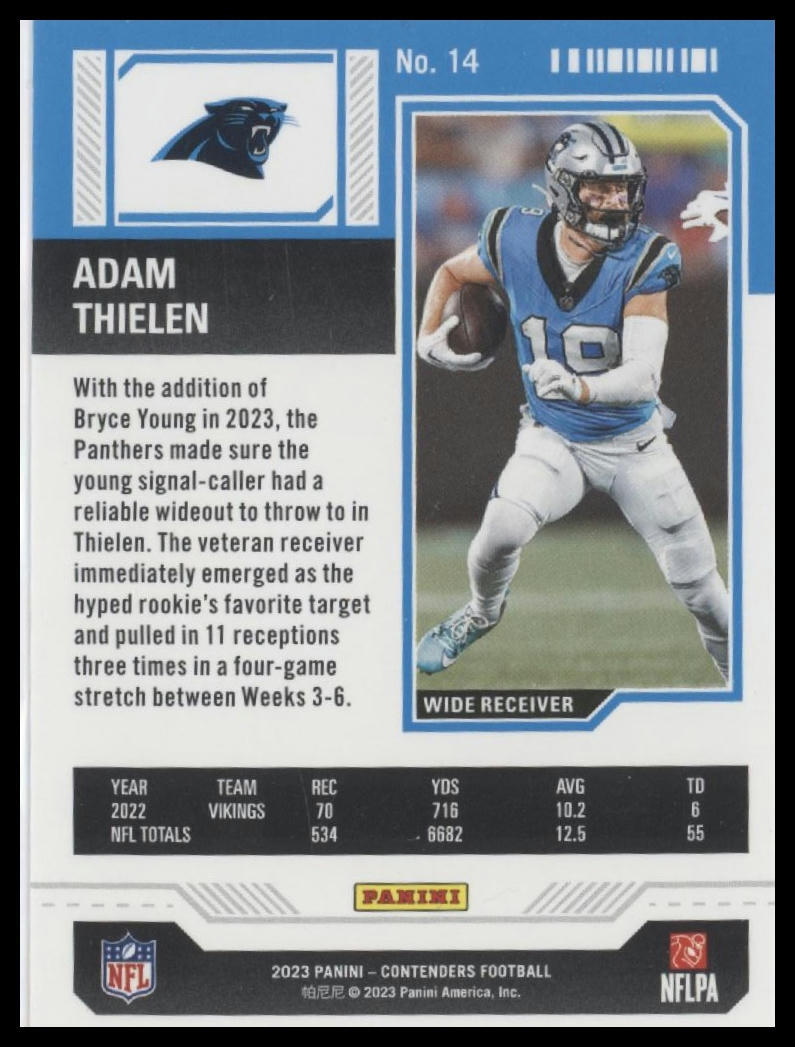 2023 Panini Contenders #14 Adam Thielen Season Ticket Retail