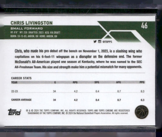2023-24 Topps Chrome #46 Chris Livingston