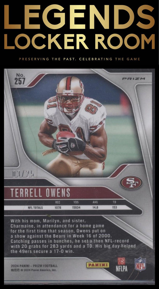 2024 Panini Prizm #257 Terrell Owens Navy Camo #/25