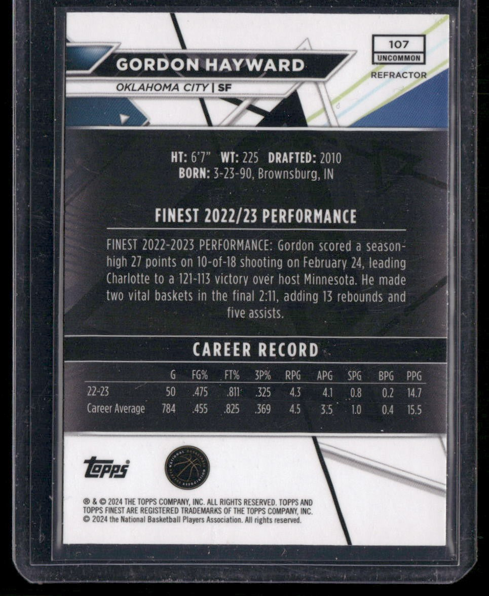 Topps Finest #107 Gordon Hayward Refractor