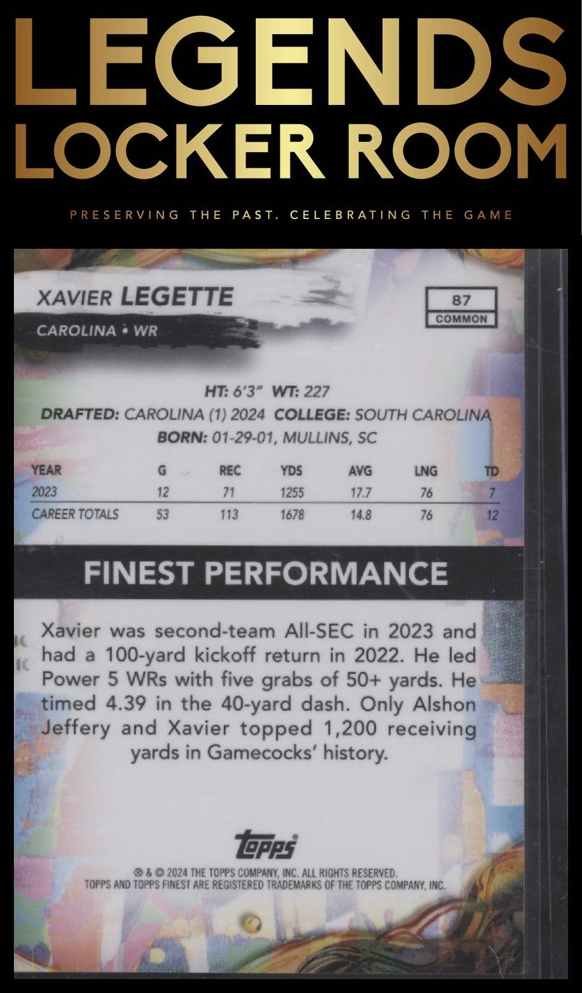 2024 Finest #87 Xavier Legette Black Refractor #/25
