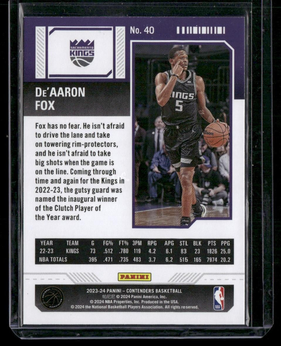 2023-24 Panini Contenders #40 De'Aaron Fox Season Ticket Retail