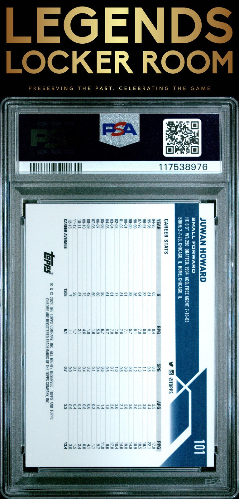 2023 Topps Chrome Sapphire Edition Juwan Howard Purple /10 PSA 9