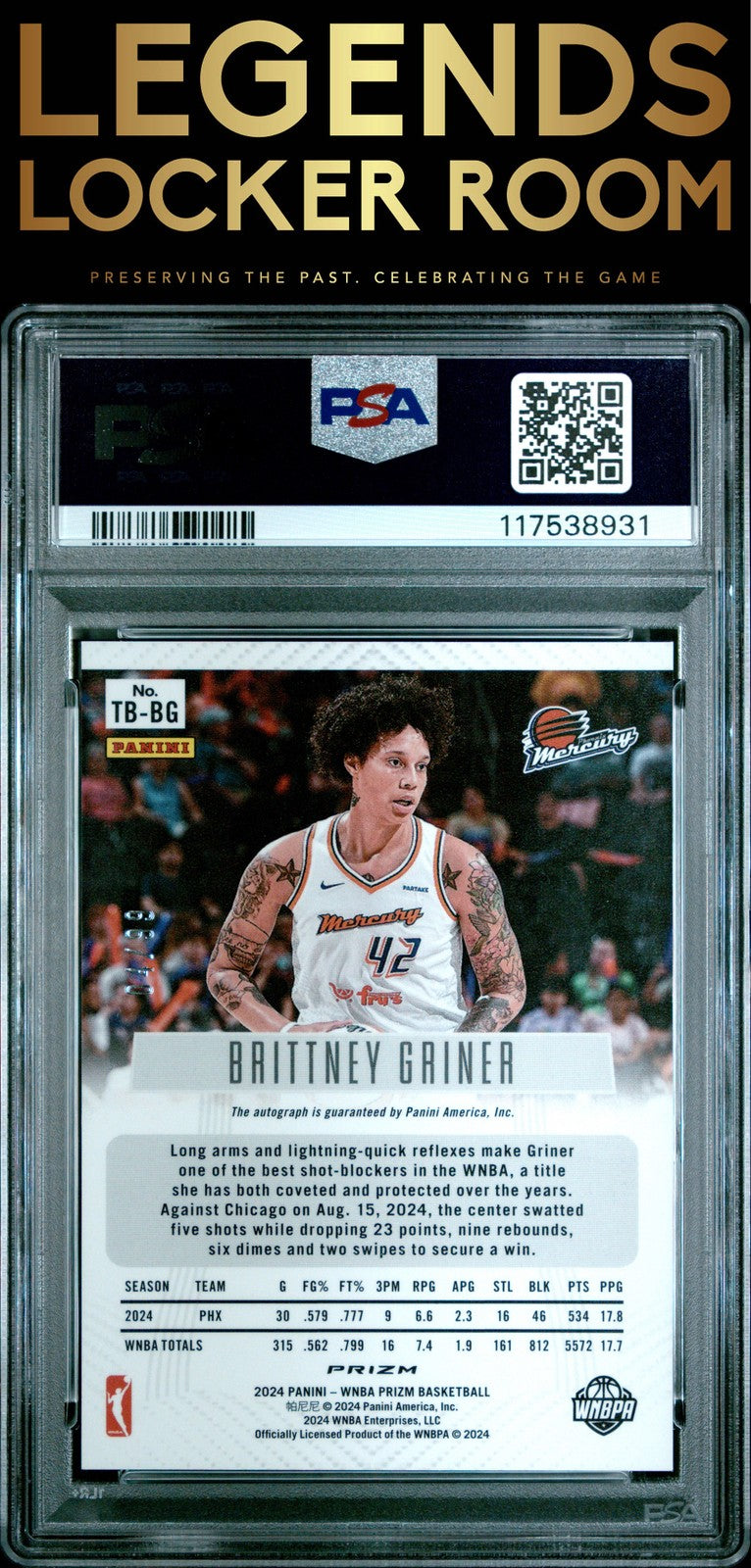 2024 Panini Prizm Wnba Throwback Signatures Brittney Griner Red Prizm PSA 9