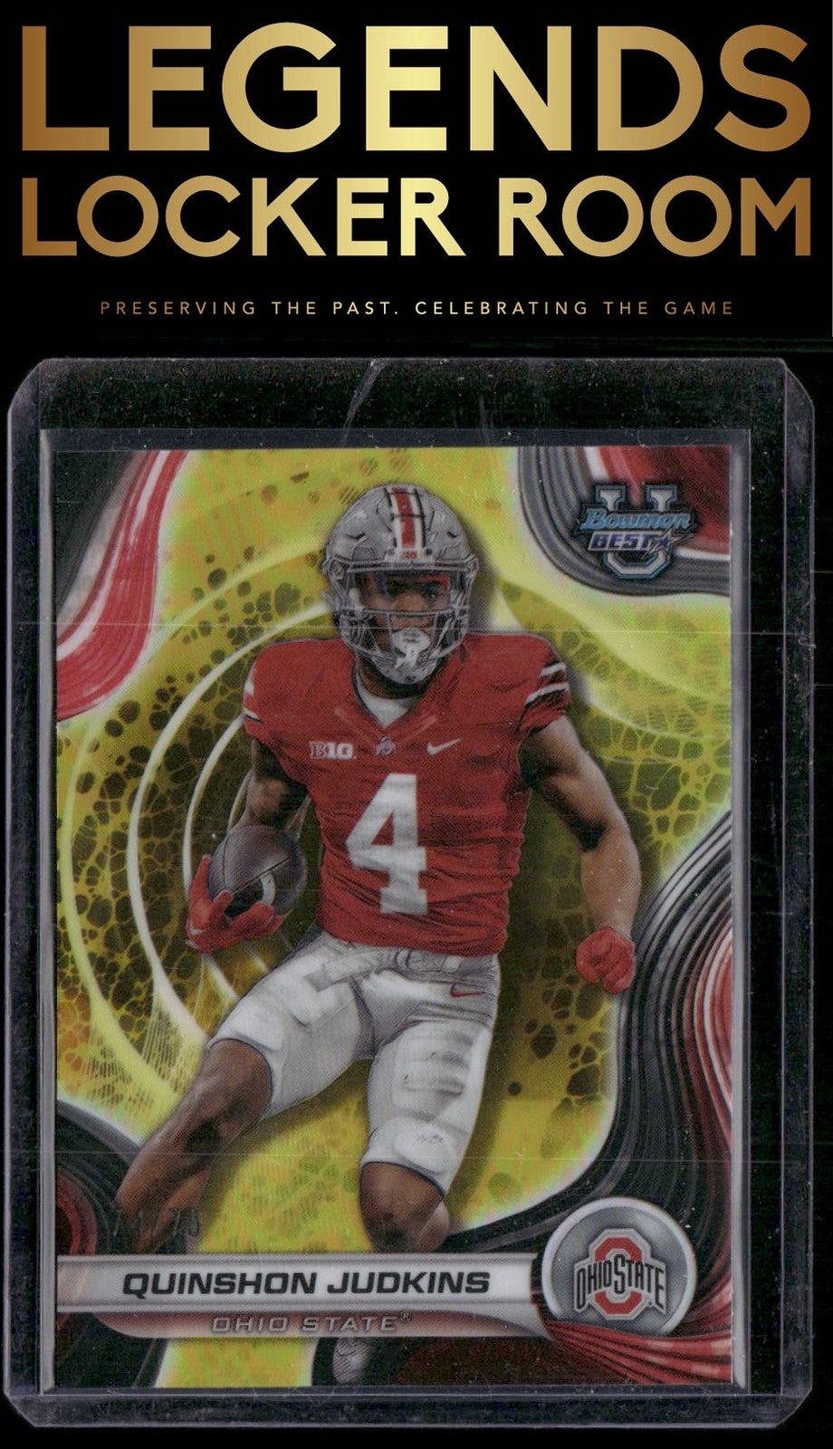 2024 Bowman University Best #74 Quinshon Judkins Yellow Refractor #/75