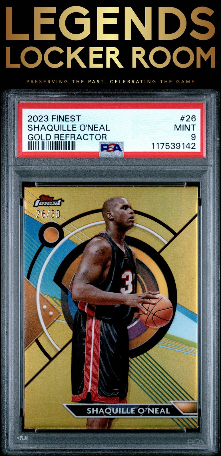 2023 Topps Finest #26 Shaquille O'Neal Gold Refractor PSA 9