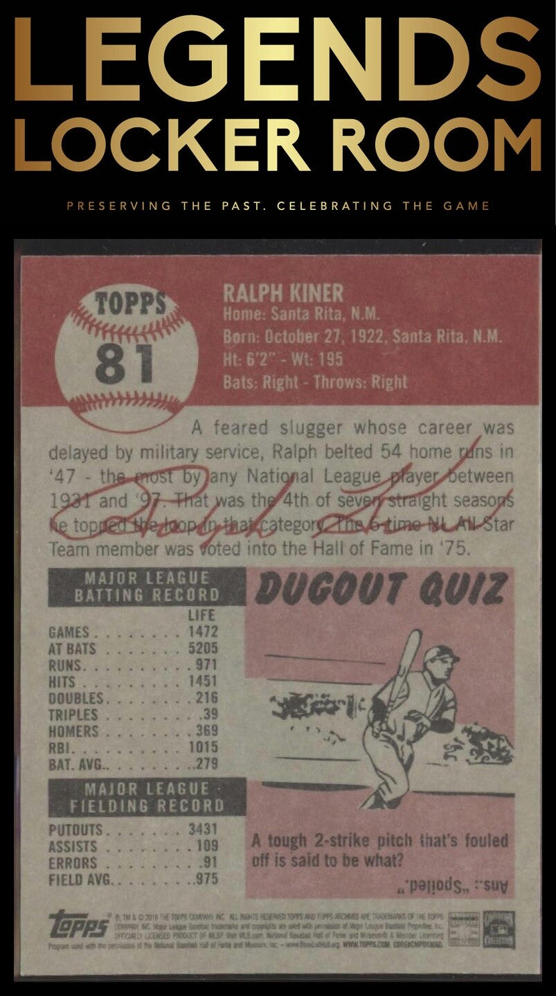 2016 Topps Ralph Kiner