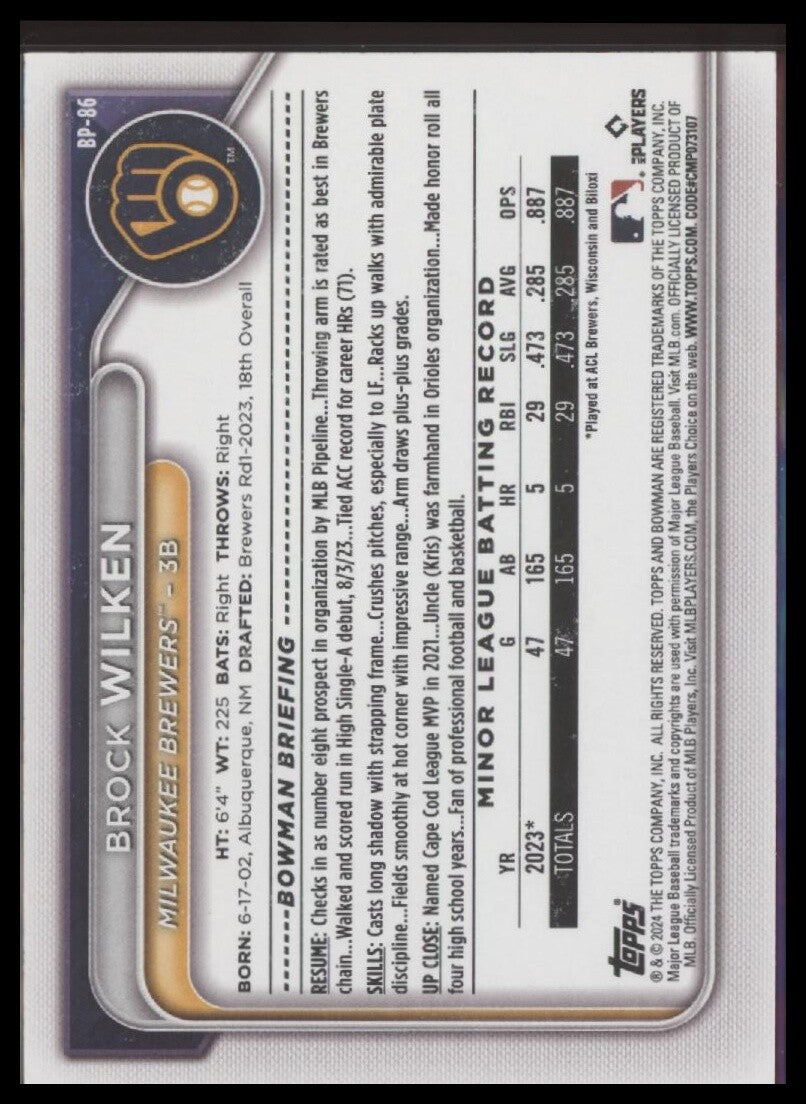 2024 Bowman #BP-86 Brock Wilken