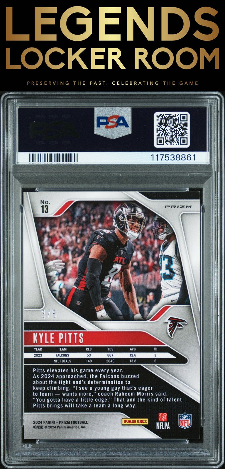2024 Panini Prizm #13 Kyle Pitts Gold Vinyl PSA 9