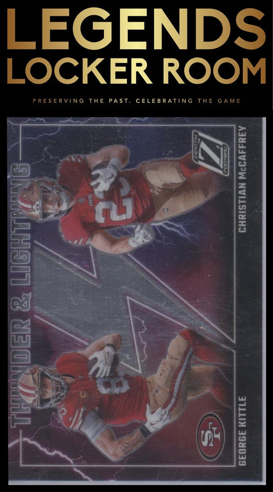 2023 Panini Zenith #18 Christian McCaffrey / George Kittle Thunder and Lightning