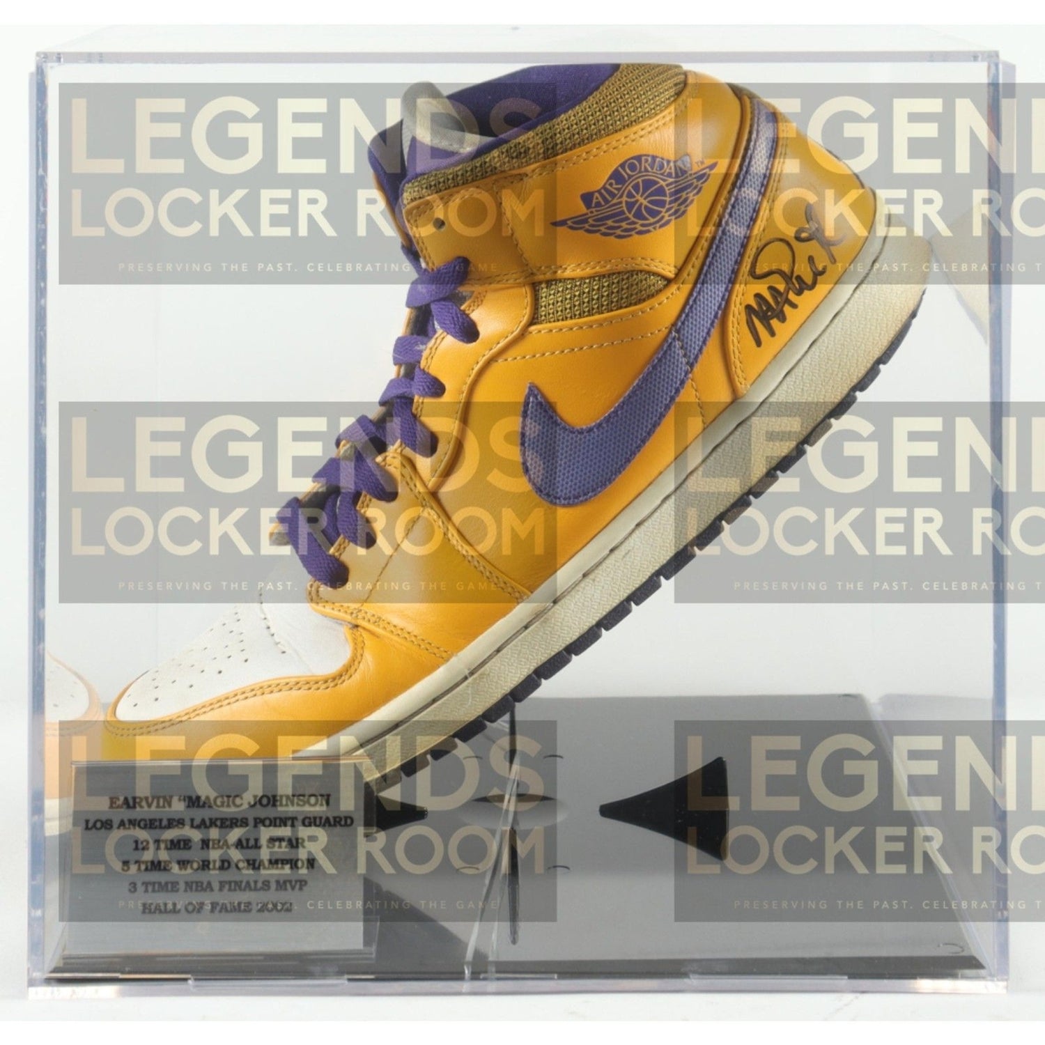 Magic Johnson Signed Nike Air Jordan Lakers Basketball Shoe W/ Display Case