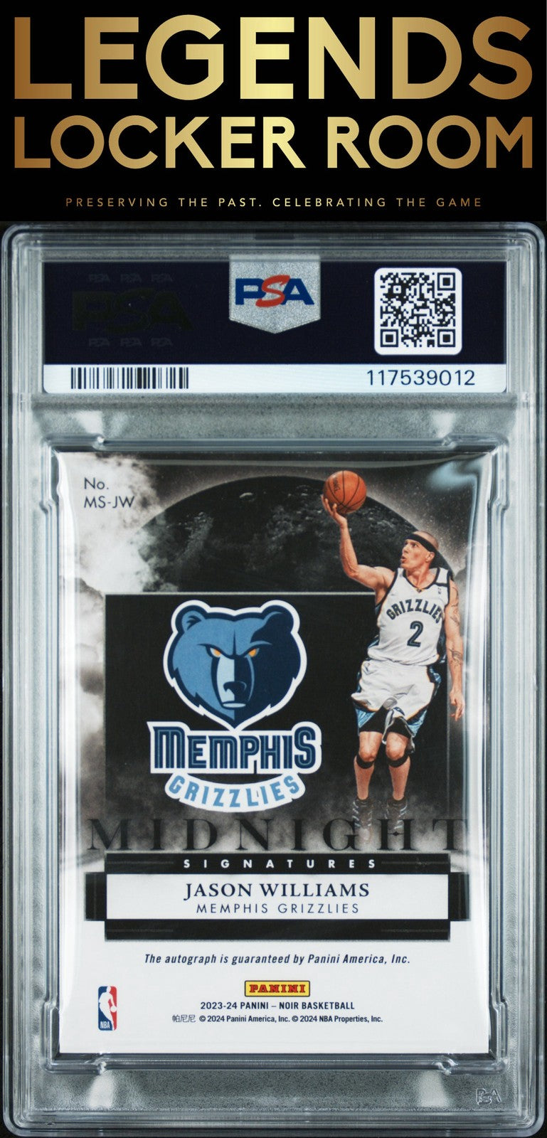2023 Panini Noir Midnight Signatures Jason Williams Holo Gold / 25PSA 7