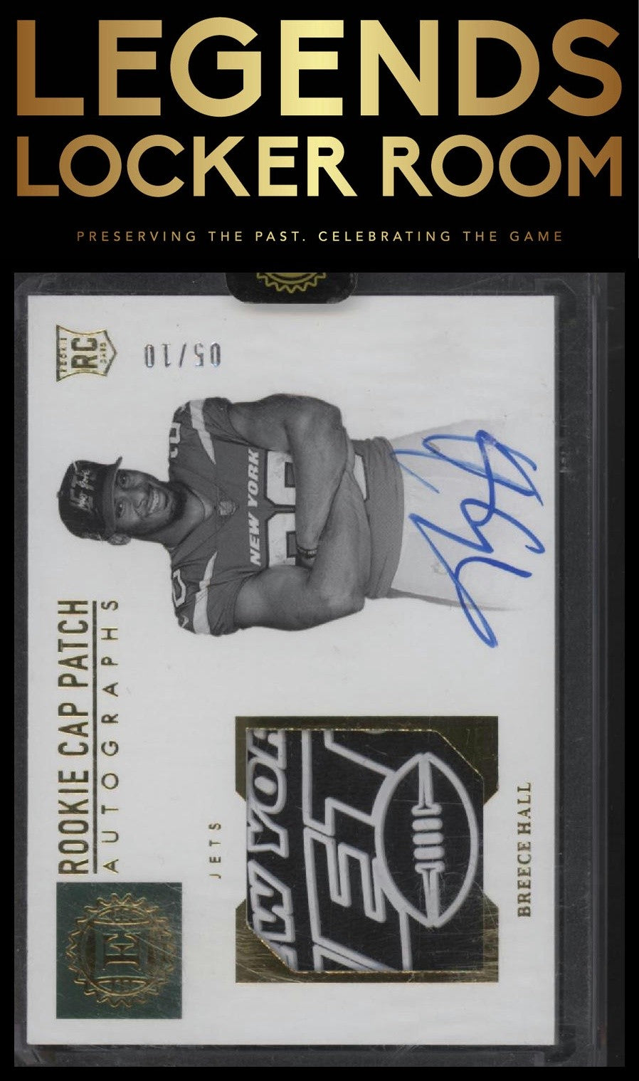 2022 Panini Encased #134 Breece Hall Encased Rookie Cap Patch Autographs Gold