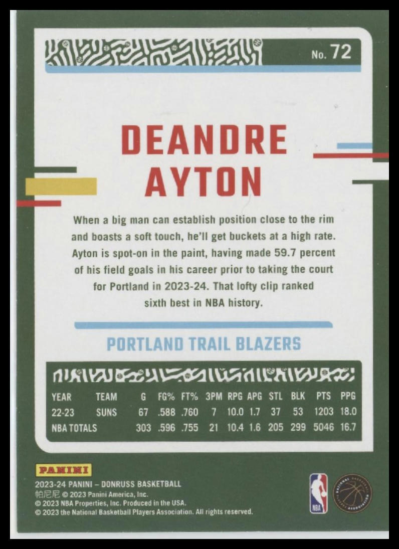 2023-24 Donruss #72 Deandre Ayton