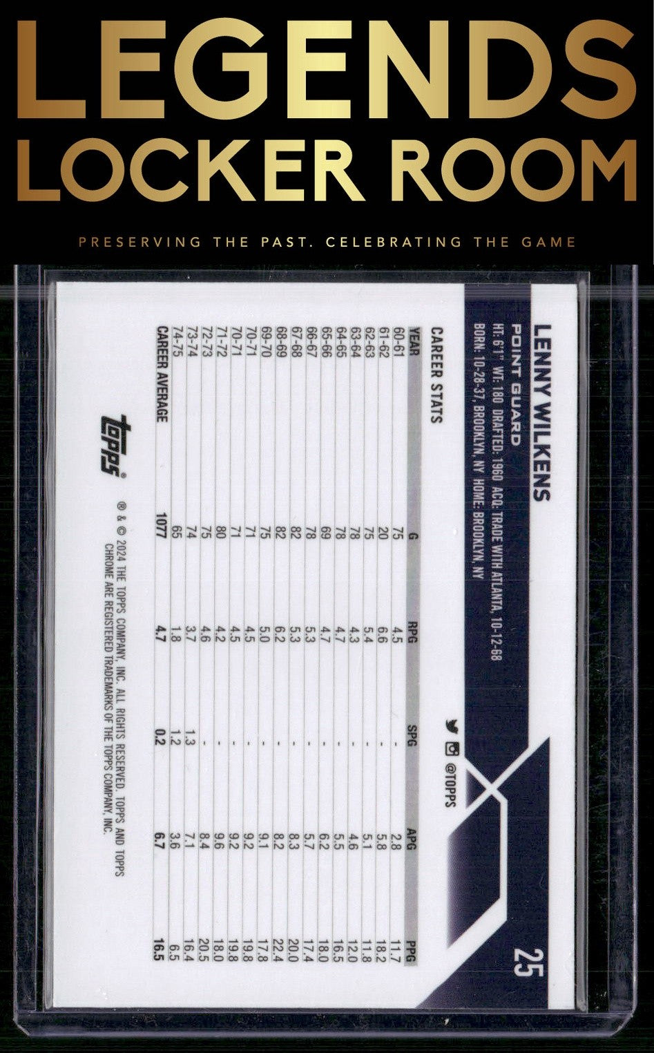 2023-24 Topps Chrome Sapphire #25 Lenny Wilkens