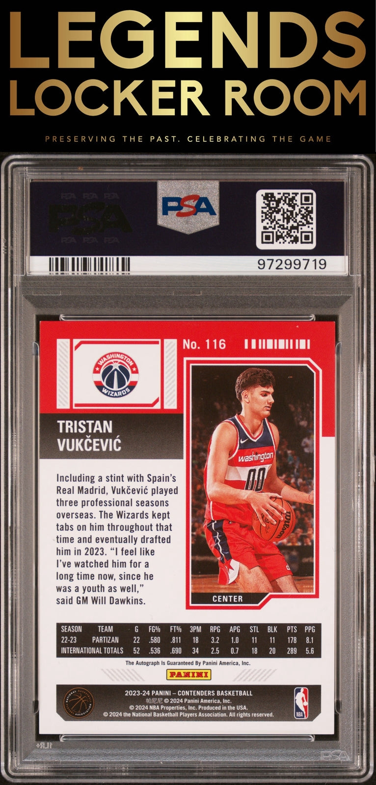 2023 Panini Contenders #116 Tristan Vukcevic Autograph-Playoff PSA 8