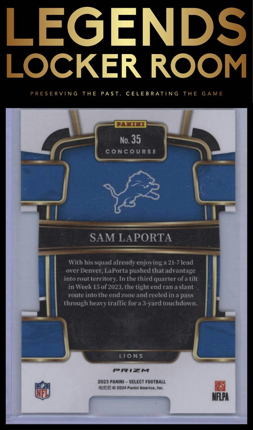 2023 Panini Select #35 Sam LaPorta Zebra Prizms Die Cuts
