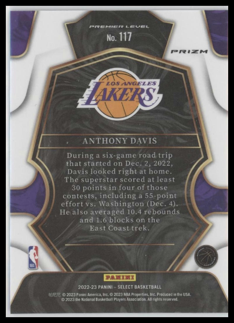 2022-23 Panini Select #117 Anthony Davis Blue Prizms