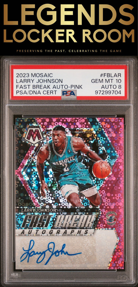 2023 Panini Mosaic Fast Break Auto Larry Johnson Pink PSA 10