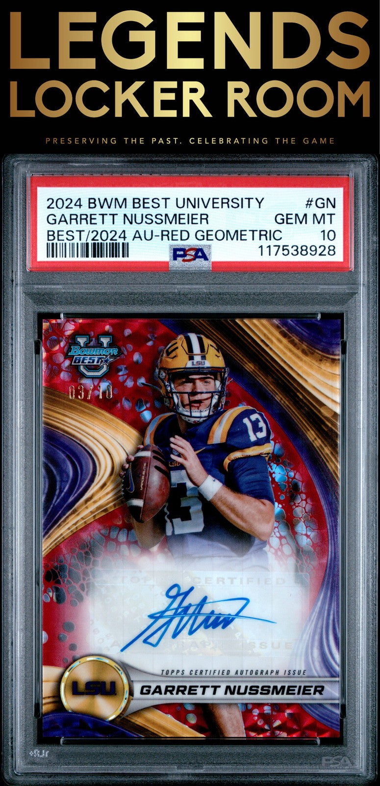 2024 Bowman Best University Best Of 2024 Auto Garrett Nussmeier Red /10 PSA 10