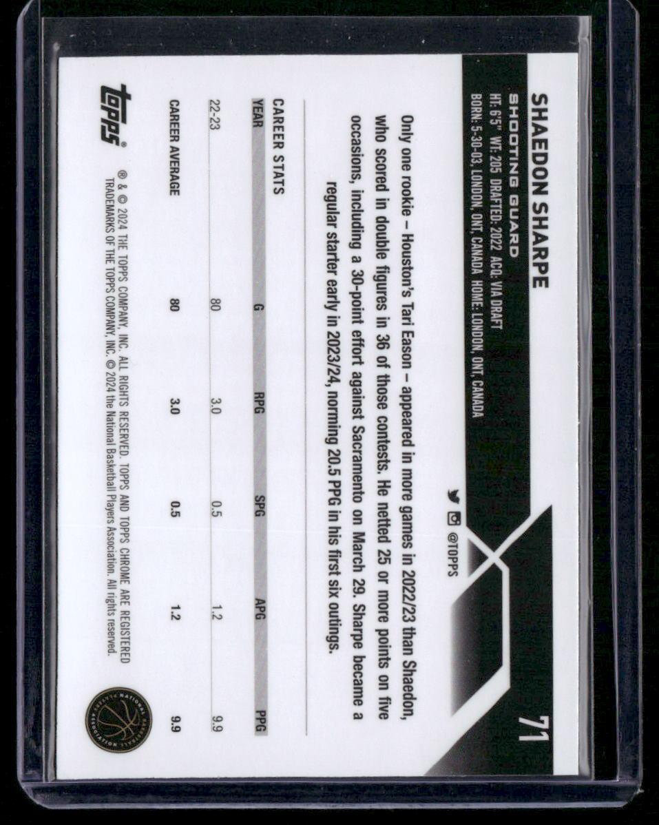 2023-24 Topps Chrome #71 Shaedon Sharpe Pink Refractors