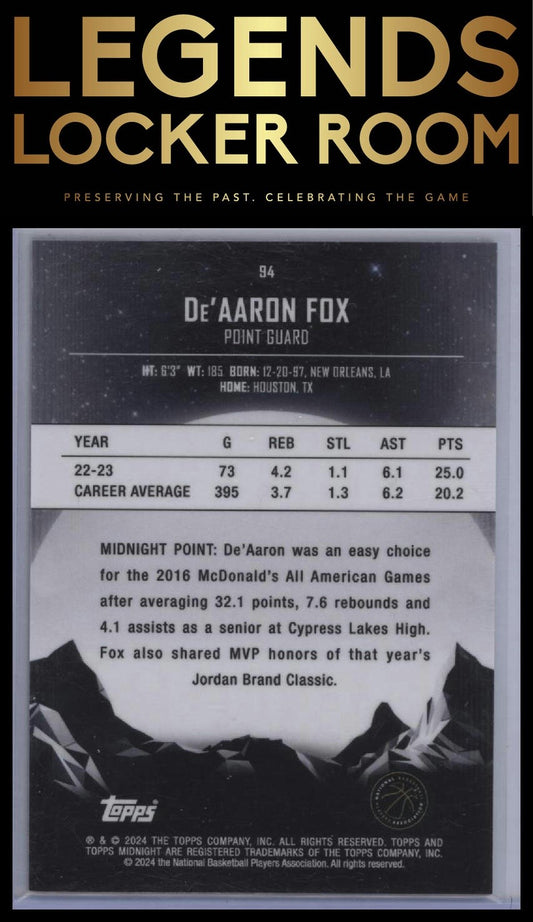 2023-24 Topps Midnight #94 De'Aaron Fox Twilight #/99