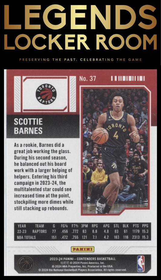 2023-24 Panini Contenders #37 Scottie Barnes Season Ticket Retail