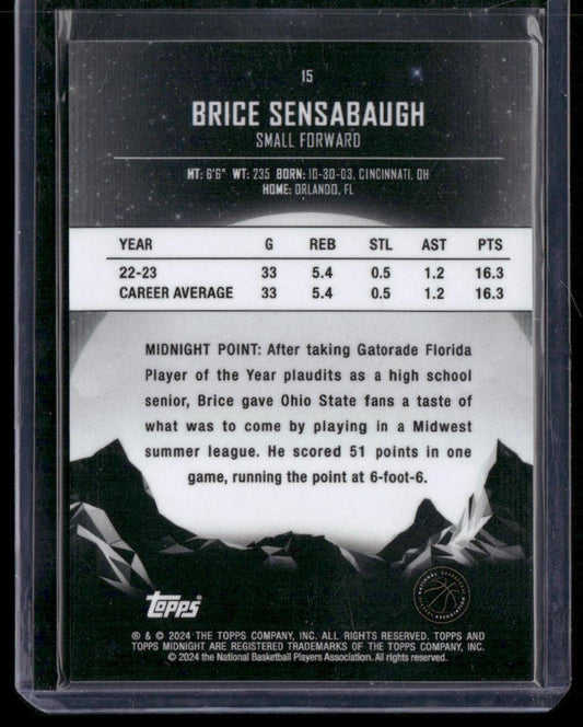 2023-24 Topps Midnight #15 Brice Sensabaugh Twilight /99