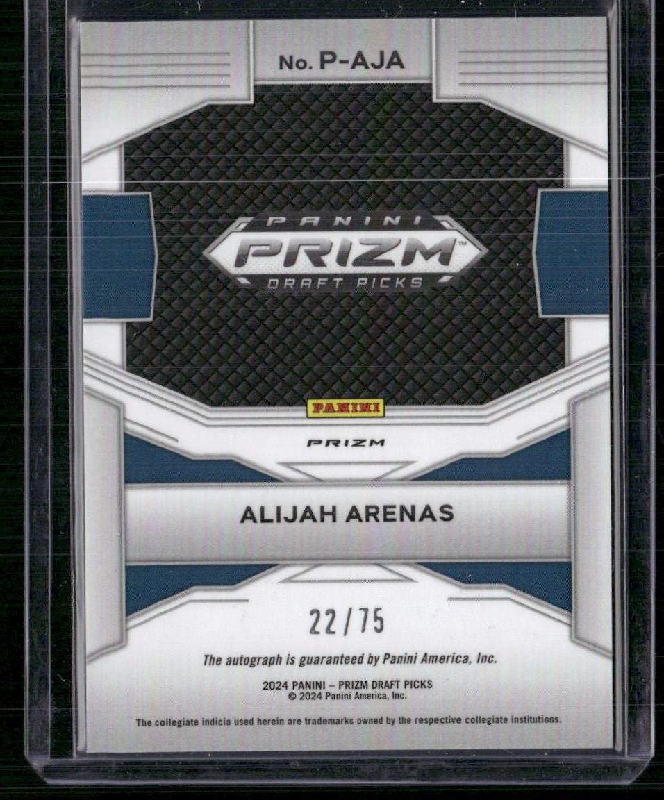 2024 Panini Prizm Draft Picks Alijah Arenas Penmanship Prizms Blue Ice #/75