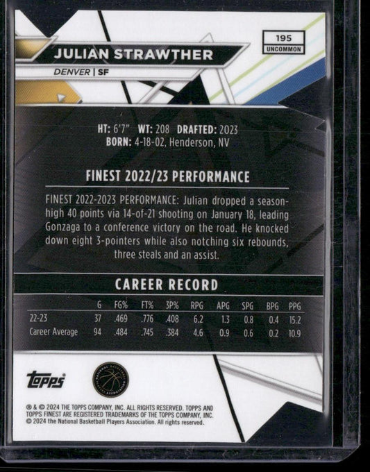 2023-24 Finest #195 Julian Strawther Refractors Die Cut #/35
