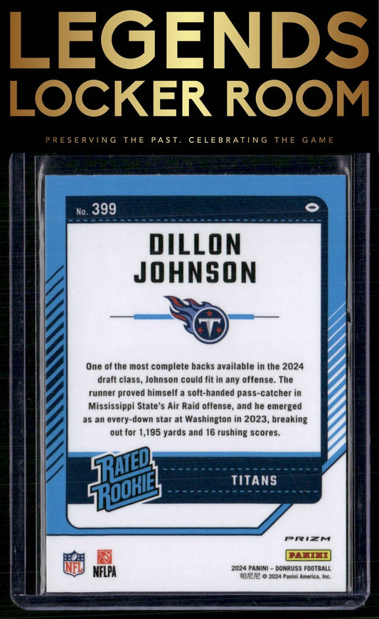 2024 Donruss #399 Dillon Johnson Optic Rated Rookies Preview Silver
