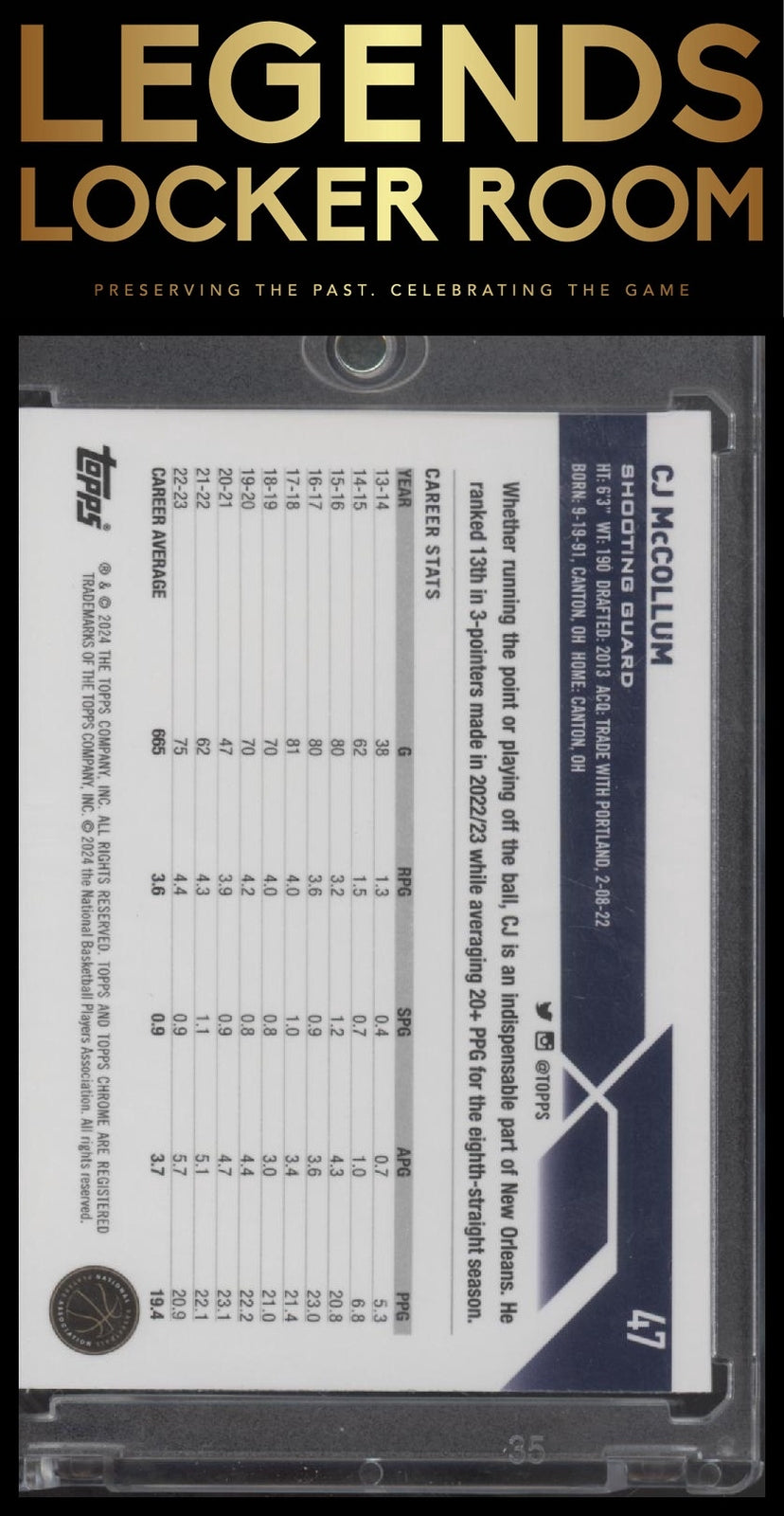 2023-24 Topps Chrome #47 CJ McCollum Blue Lava Refractors #/149