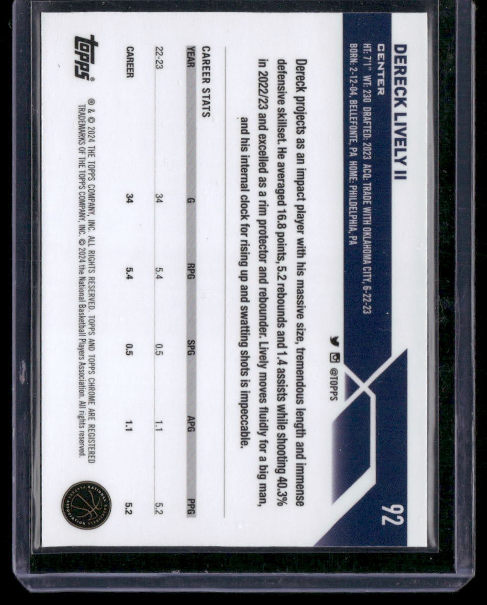 2023-24 Topps Chrome Sapphire #92 Dereck Lively II