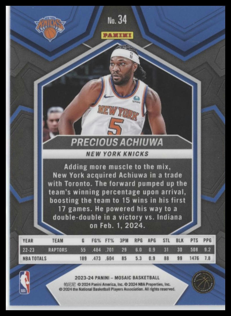 2023-24 Panini Mosaic #34 Precious Achiuwa