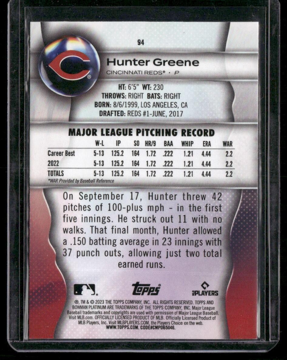 2023 Bowman Platinum #94 Hunter Greene