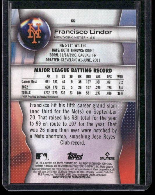 2023 Bowman Platinum #66 Francisco Lindor