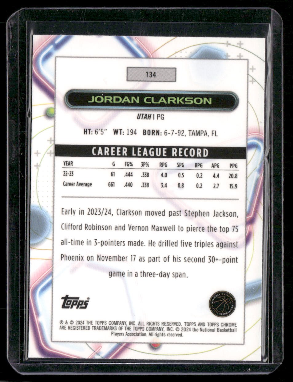 2023-24 Topps Chrome Cosmic #134 Jordan Clarkson