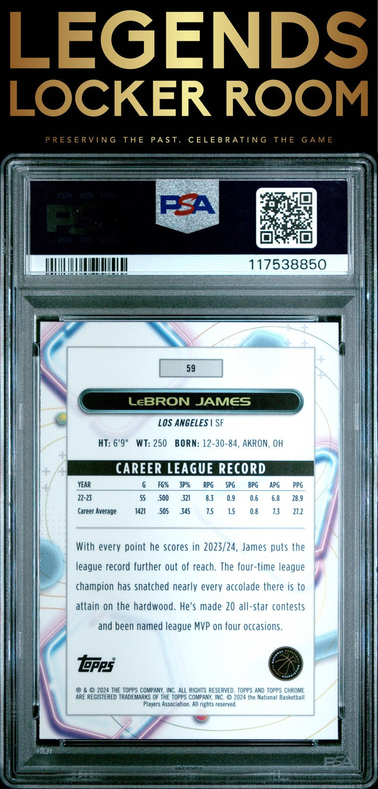 2023 Topps Cosmic Chrome #59 Lebron James Blue Moon PSA 10
