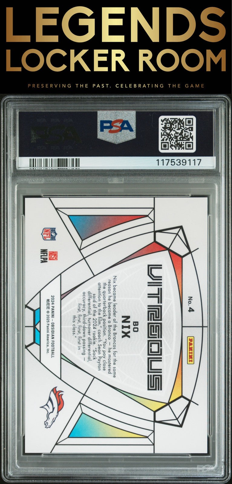2024 Panini Obsidian Vitreous #4 Bo Nix PSA 9